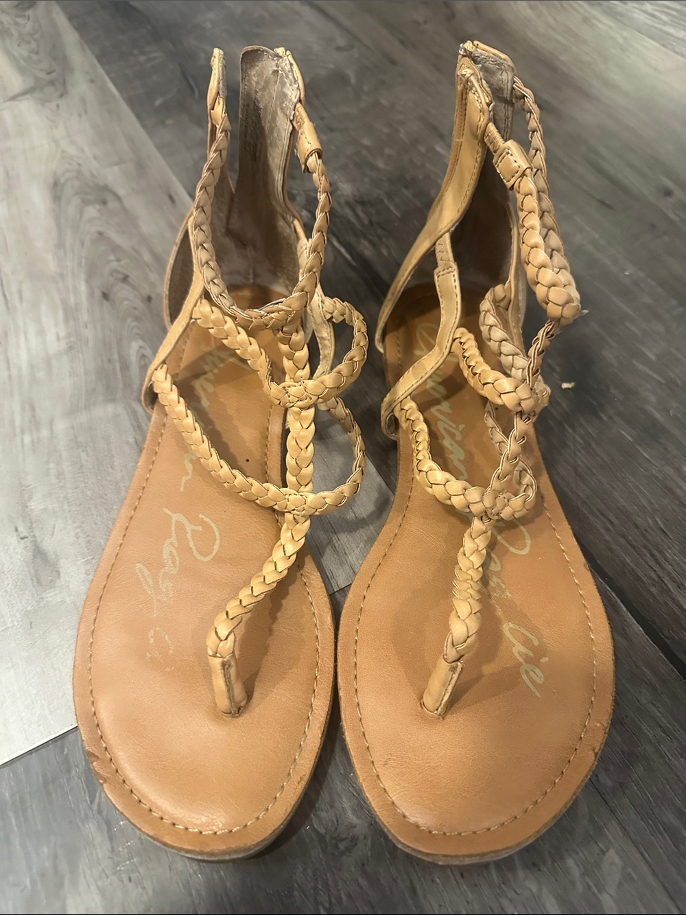 American Rag Braided T-Strap Sandals in Tan